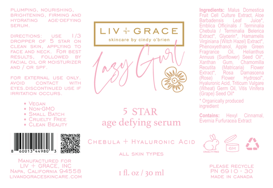 NEW! 5 STAR, Age Defying Serum with Chebula + Hyaluronic Acid